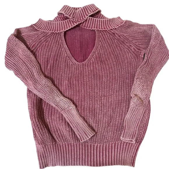 Free People Mauve Cold Shoulder Turtleneck Sweater - Picture 5 of 7